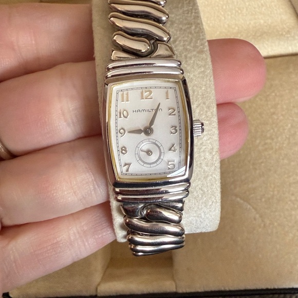 Hamilton Accessories - Hamilton Silver Tonneau Women's Bracelet Watch with Off-White Dial